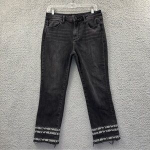 Driftwood Colette Straight Leg Crop Jeans Black Embroidered Boho Women's 30 x 25